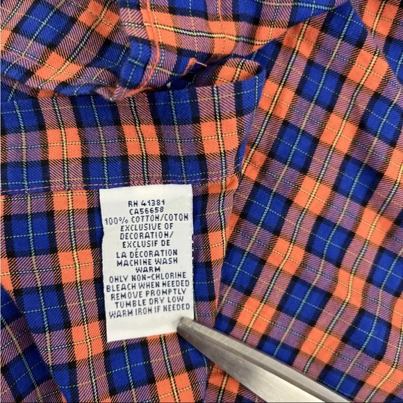 Mens Ralph Lauren Button Down Long Sleeve Shirt Sz XL Blue Orange Check Cotton - Picture 4 of 6